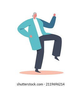 Cheerful Old Woman Character Dance Alone. Elderly People Leisure or Active Hobby Concept. Cheerful Senior Pensioner Dancing and Relaxing, Party Celebration, Success. Cartoon Vector Illustration