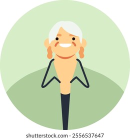 Cheerful older woman with gray hair, wearing a green jacket and distinct earrings, creating a positive and approachable avatar icon for online platforms