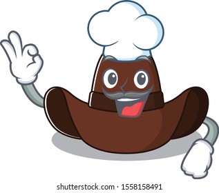 Cheerful on cowboy hat chef cartoon character