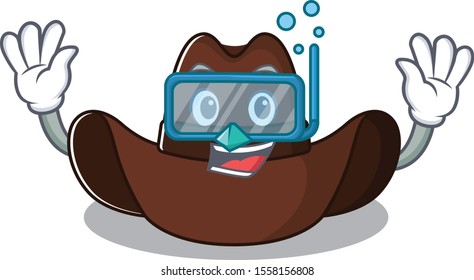 Cheerful on cowboy hat diving cartoon character