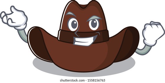 Cheerful on cowboy hat successful cartoon character