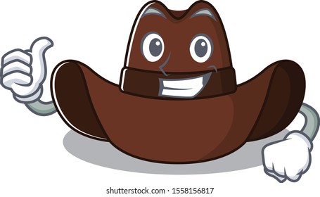 Cheerful on cowboy hat thumbs up cartoon character