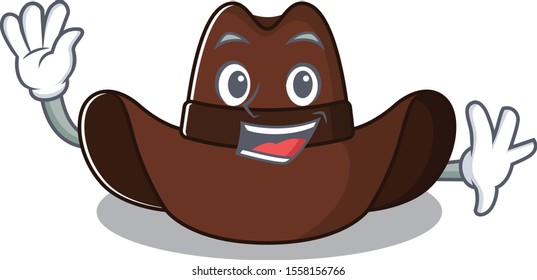 Cheerful on cowboy hat waving cartoon character