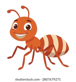 A cheerful orange ant with a striped abdomen and big smile cartoon character graphic