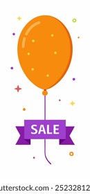 A cheerful orange balloon with a purple ribbon that reads 'SALE,' perfect for adding a festive touch to your promotions. This delightful graphic is ideal for sales announcements, discount campaigns.