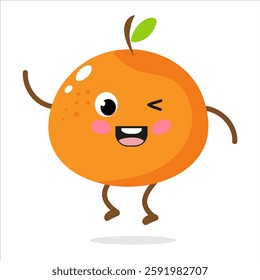 Cheerful orange character dancing with a playful expression in a vibrant and colorful design