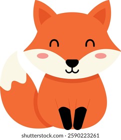 A cheerful orange fox with a fluffy tail sits happily, showcasing its playful nature and inviting charm in this vibrant vector illustration.