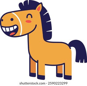 A cheerful orange horse with a playful expression stands confidently, showcasing its vibrant mane and tail in this lively vector illustration.