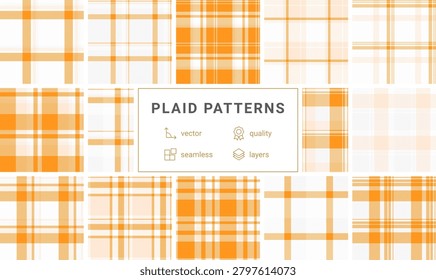 Cheerful orange and white checkered plaid background. A seamless geometric pattern ideal for autumnthemed designs, textile prints, scrapbooking, and branding projects. Highquality asset.