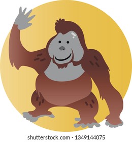 Cheerful orangutan waving his hand