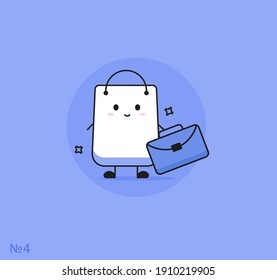 
A cheerful package holds a work bag in his hand. Vector character goes to raota. Cute character running