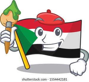 Cheerful painter cartoon flag sudan with mascot