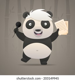 Cheerful panda sings songs and dances