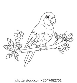 Cheerful Parrot Easy Coloring Page for Kids

