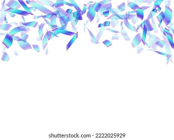 Cheerful party confetti decoration vector background. Blue  hologram particles fiesta vector. Surprise burst flying confetti. Prize event decor illustration. Casino win.