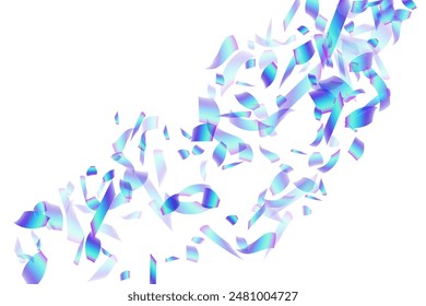 Cheerful party confetti decoration vector background. Blue  hologram elements christmas decor. Cracker poppers flying confetti. Holiday celebration decor illustration. New Year design.
