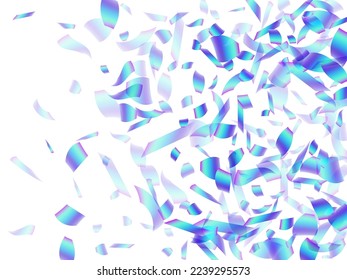 Cheerful party confetti scatter vector illustration. Blue  hologram elements birthday vector. Cracker poppers falling confetti. Prize event decoration background. Popper entertainment