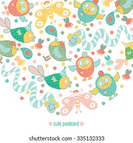 Cheerful party. Kids vector postcard.