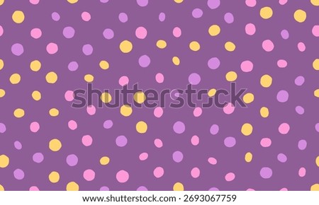 Cheerful pastel polka dot pattern.  Perfect for backgrounds, textiles, or playful branding. This vibrant, handdrawn style evokes happiness and childlike wonder.