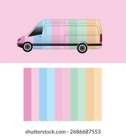 Diseño alegre de la etiqueta engomada de la camioneta del patrón de rayas pastel