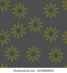 Um padrão alegre com margaridas amarelas vibrantes em um fundo cinza escuro. Este design encantador captura a essência da primavera e da natureza, tornando-o perfeito para têxteis, papéis de parede.