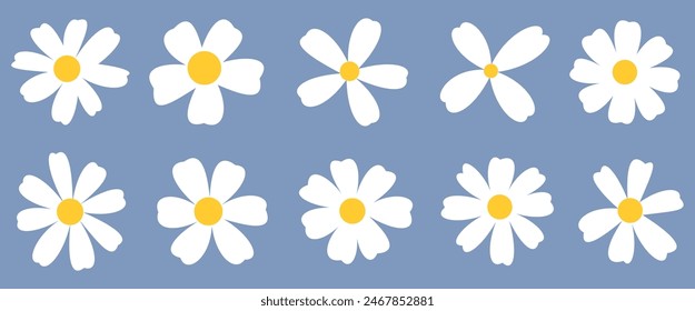 A cheerful pattern of white daisy illustrations with golden centers, scattered across a soothing blue background, invoking a sense of spring.