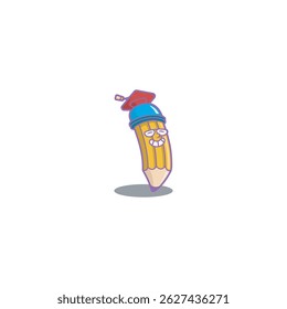 Cheerful pencil cartoon illustration with graduation cap, suitable for educational platforms, children's books, tutoring, applications, games, and educational institution branding.