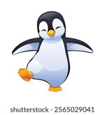 Cheerful penguin dancing with joyful. Vector cartoon character illustration