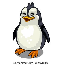 Cheerful penguin isolated on white background. Vector close-up cartoon illustration.