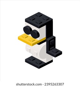 Cheerful penguin in isometry. Vector illustration