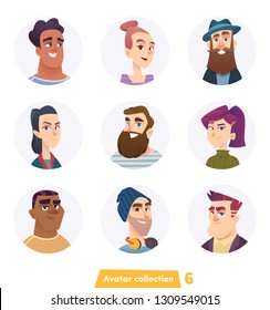 Cheerful people avatar collection. User faces. Trendy modern style. Flat Cartoon Character design.