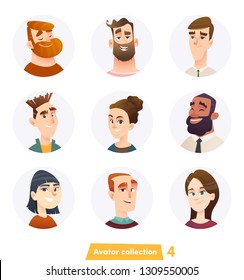 Cheerful people avatar collection. User faces. Trendy modern style. Flat Cartoon Character design.