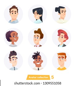 Cheerful People Avatar Collection. User Faces. Trendy Modern Style. Flat Cartoon Character Design.