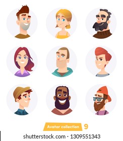 Cheerful People Avatar Collection. User Faces. Trendy Modern Style. Flat Cartoon Character Design.