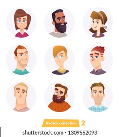 Cheerful people avatar collection. User faces. Trendy modern style. Flat Cartoon Character design.