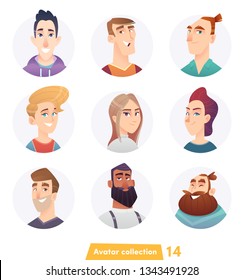 Cheerful people avatar collection. User faces. Trendy modern style. Flat Cartoon Character design