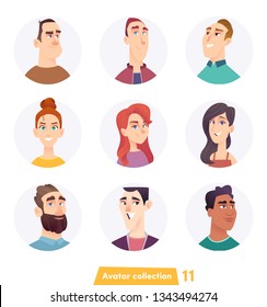 Cheerful people avatar collection. User faces. Trendy modern style. Flat Cartoon Character design