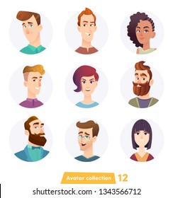 Cheerful people avatar collection. User faces. Trendy modern style. Flat Cartoon Character design