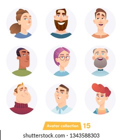 Cheerful people avatar collection. User faces. Trendy modern style. Flat Cartoon Character design