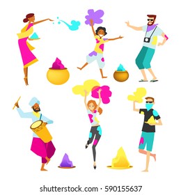Cheerful people celebrating Holi vector illustration