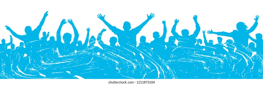 Cheerful people having fun celebrating. Crowd of fun people audience on party, holiday. Applause people hands up. Vector Illustration Silhouette