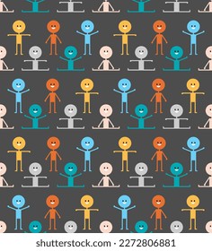 Cheerful people pattern seamless. happy man background. Ornament of kids fabric