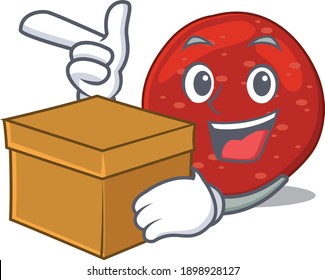 A cheerful peperoni cartoon design concept having a box. Vector illustration