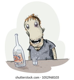 Cheerful Person. Alcoholic. Comic Character. Vector Illustration