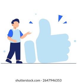 Uma pessoa alegre apresentando um grande polegar para cima, simbolizando encorajamento, acordo e positividade em uma ilustração moderna e amigável.