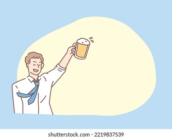 a cheerful person.Drinking parties, beer, cheerful, toast, launch, year-end parties, events, men. svg
