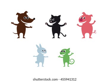 Cheerful pets. Set of icons animals. Vector cartoon animals