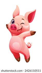 Cheerful pig cartoon vector illustration. Happy pig isolated on white background