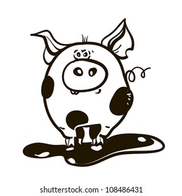 Cheerful pig. A dirty pig. A children's sketch