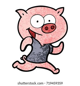cheerful pig exercising cartoon